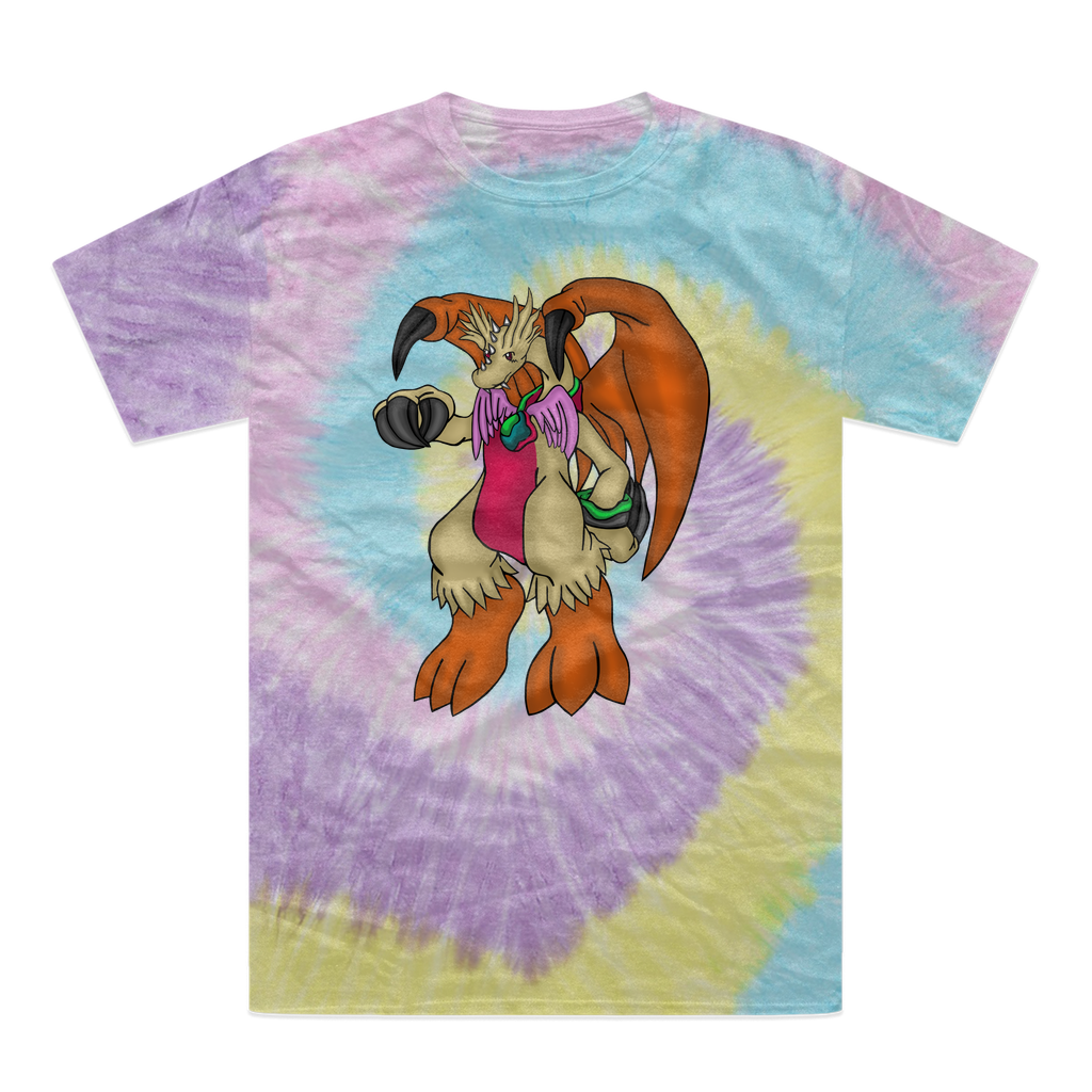 Angechardragon Tie-Dye T-Shirt featuring vibrant colors and unique patterns, made from 100% heavyweight cotton with a double-needle stitched neckline.