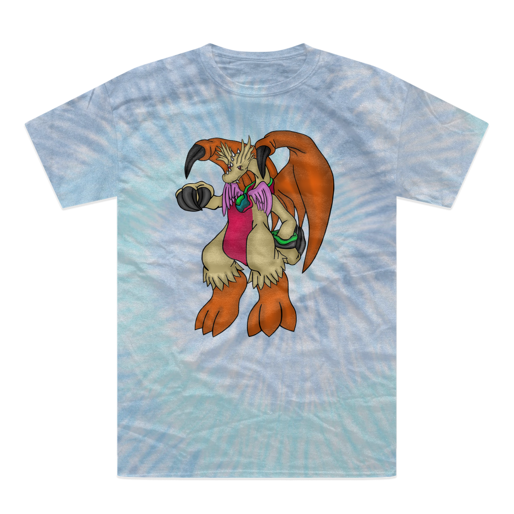 Angechardragon Tie-Dye T-Shirt featuring vibrant colors and unique patterns, made from 100% heavyweight cotton with a double-needle stitched neckline.