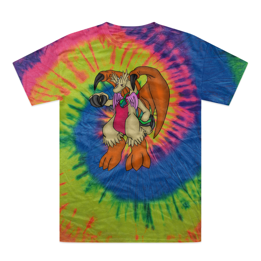 Angechardragon Tie-Dye T-Shirt featuring vibrant colors and unique patterns, made from 100% heavyweight cotton with a double-needle stitched neckline.