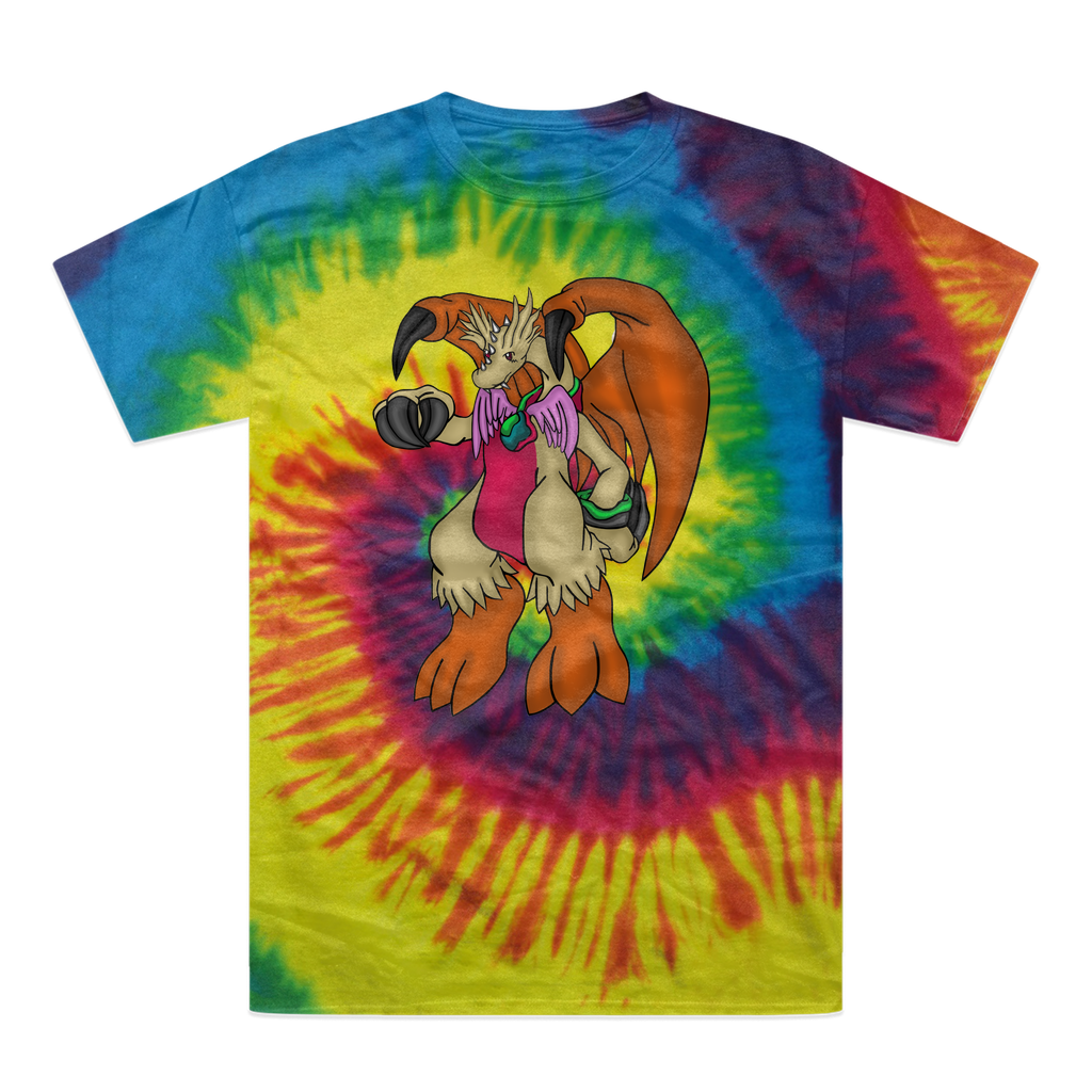 Angechardragon Tie-Dye T-Shirt featuring vibrant colors and unique patterns, made from 100% heavyweight cotton with a double-needle stitched neckline.