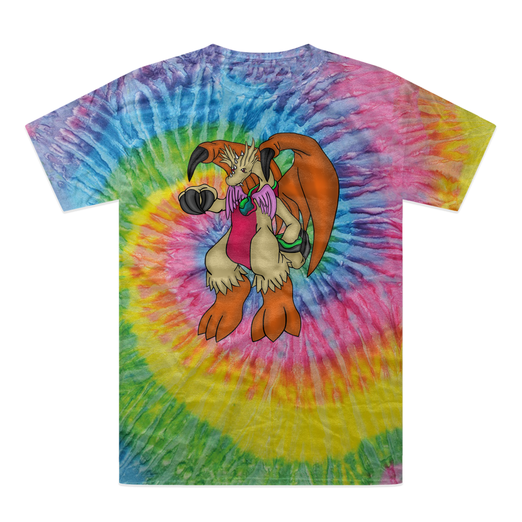 Angechardragon Tie-Dye T-Shirt featuring vibrant colors and unique patterns, made from 100% heavyweight cotton with a double-needle stitched neckline.