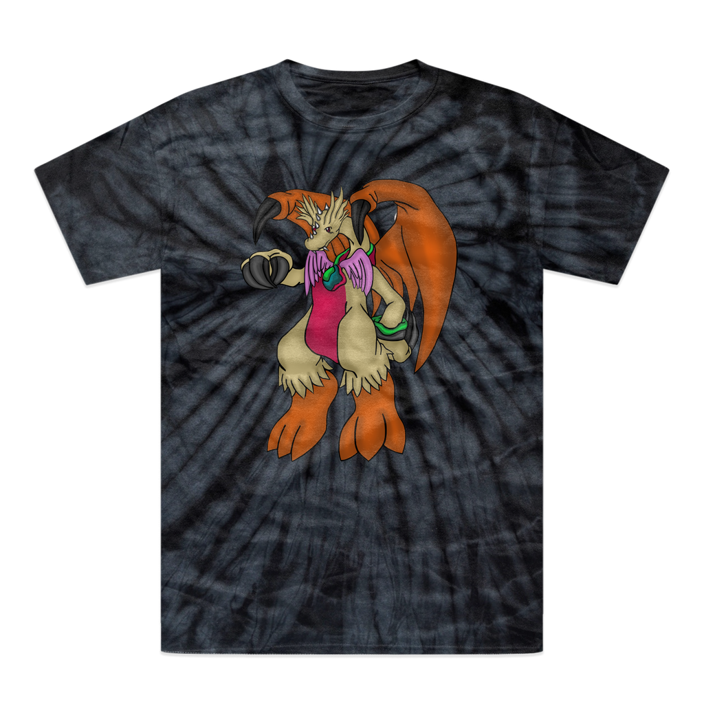 Angechardragon Tonal Spider Tie-Dye T-Shirt featuring vibrant colors and unique patterns, made from heavyweight cotton.