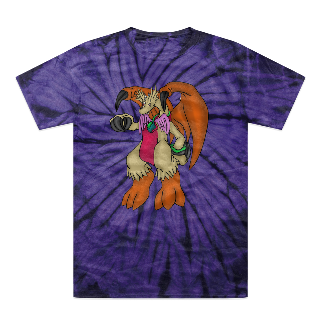 Angechardragon Tonal Spider Tie-Dye T-Shirt featuring vibrant colors and unique patterns, made from heavyweight cotton.