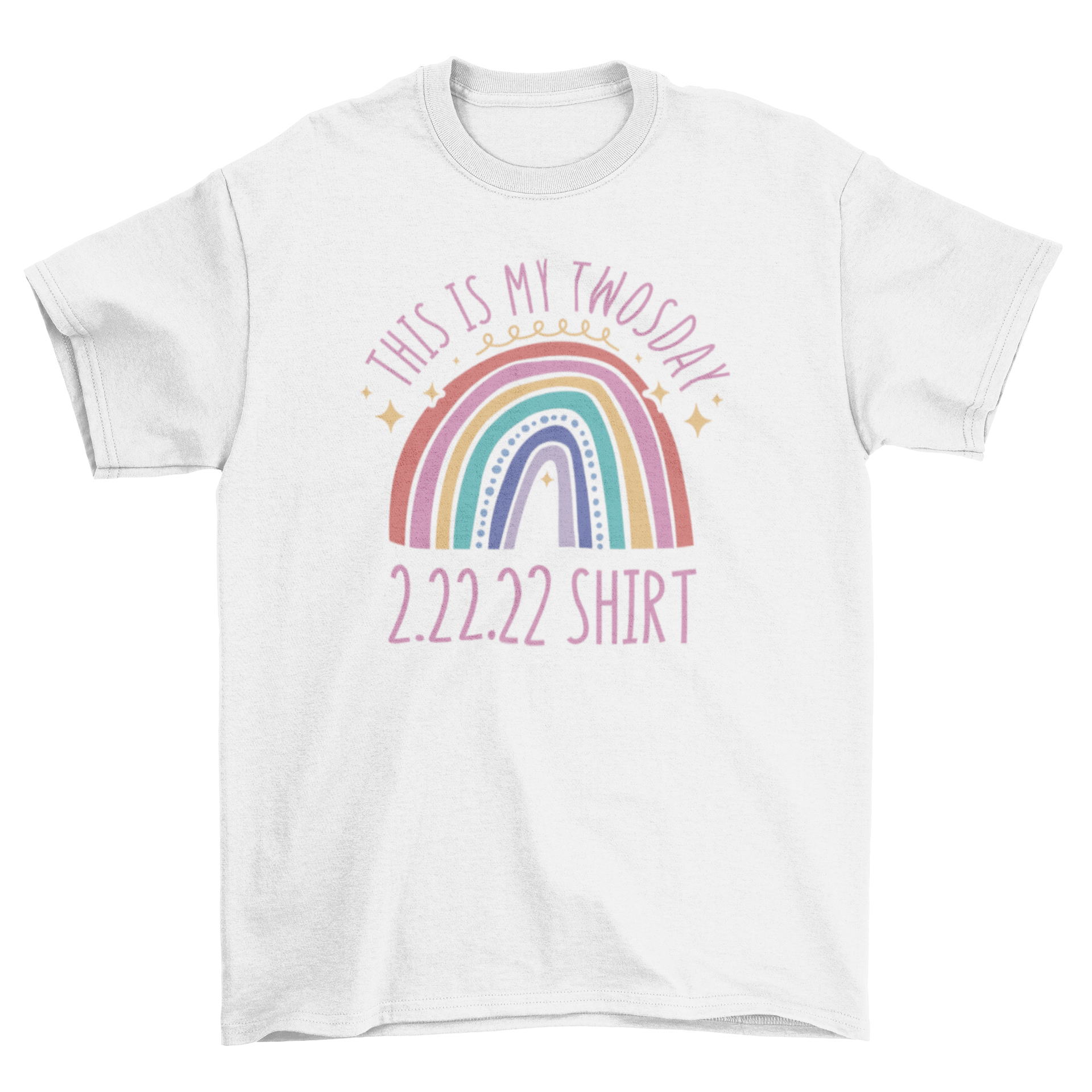 Angel Number 222 t-shirt featuring a colorful rainbow design and the quote 'This is my twosday 2.22.22 shirt'.