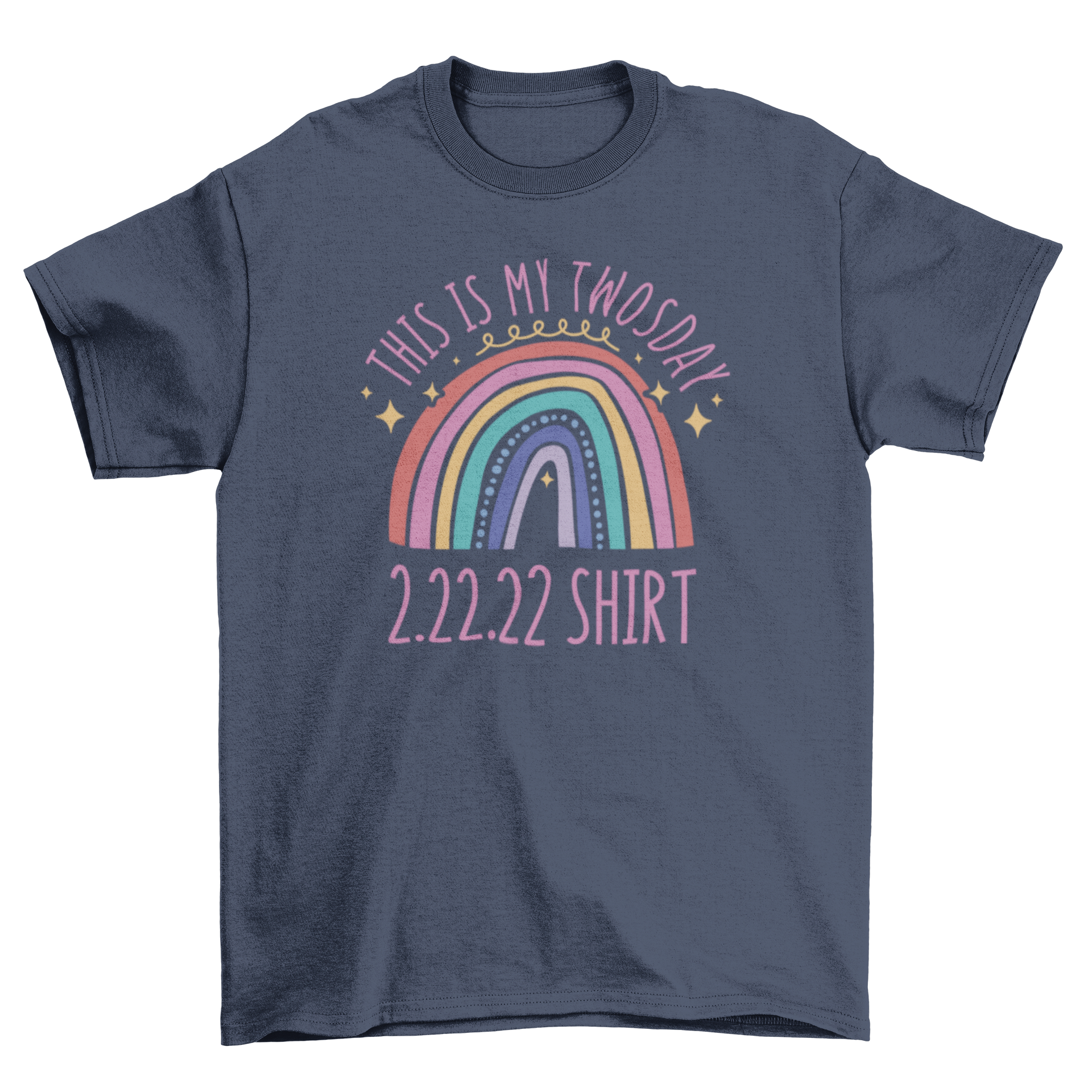 Angel Number 222 t-shirt featuring a colorful rainbow design and the quote 'This is my twosday 2.22.22 shirt'.