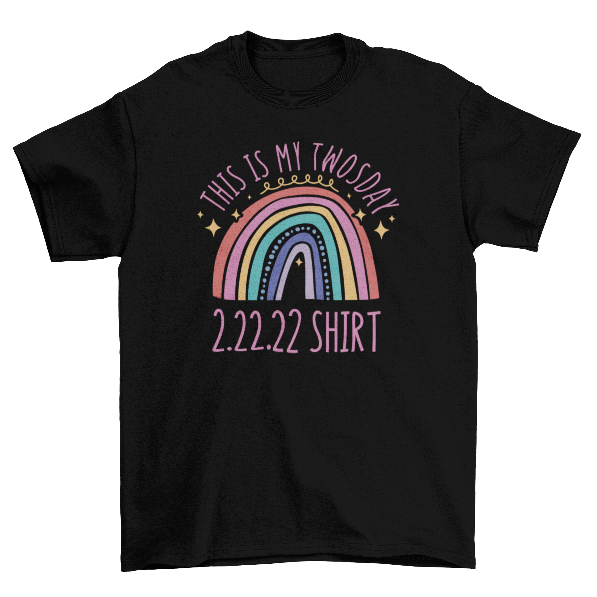 Angel Number 222 t-shirt featuring a colorful rainbow design and the quote 'This is my twosday 2.22.22 shirt'.