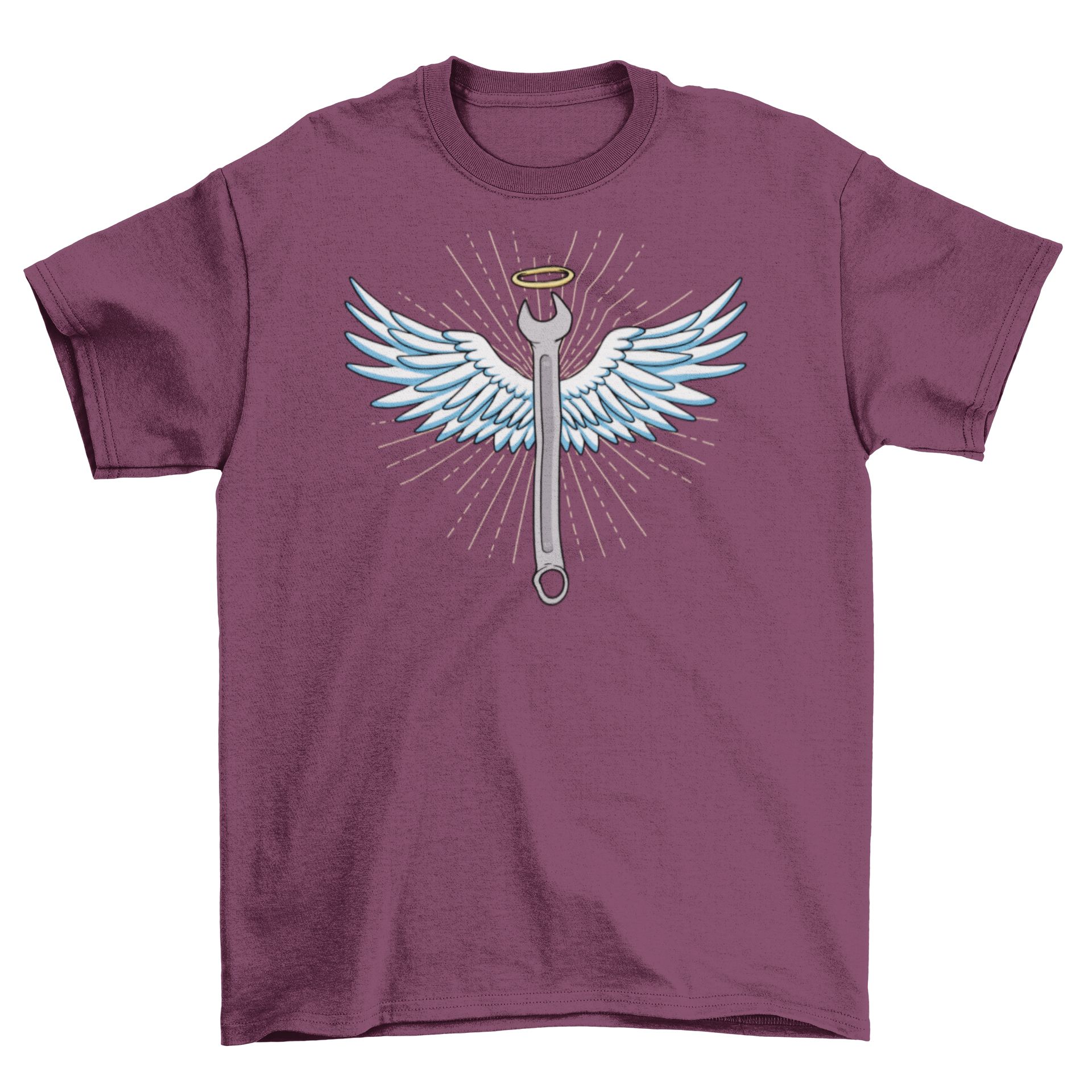 Angel Wrench T-Shirt featuring a wrench with angel wings design on a soft fabric.