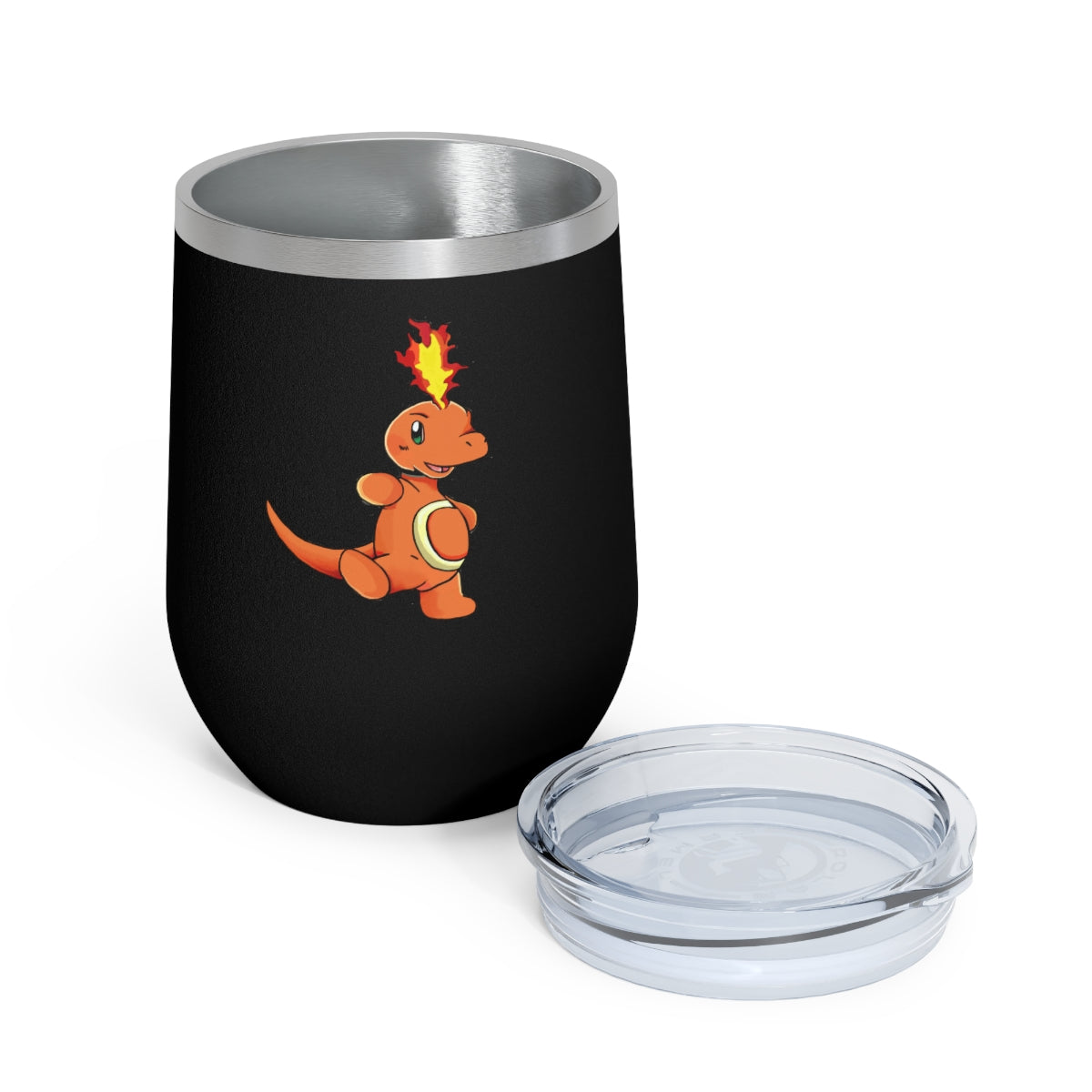 Angetapir 12oz Insulated Wine Tumbler in stainless steel with a clear plastic lid, showcasing a stylish design for hot and cold beverages.