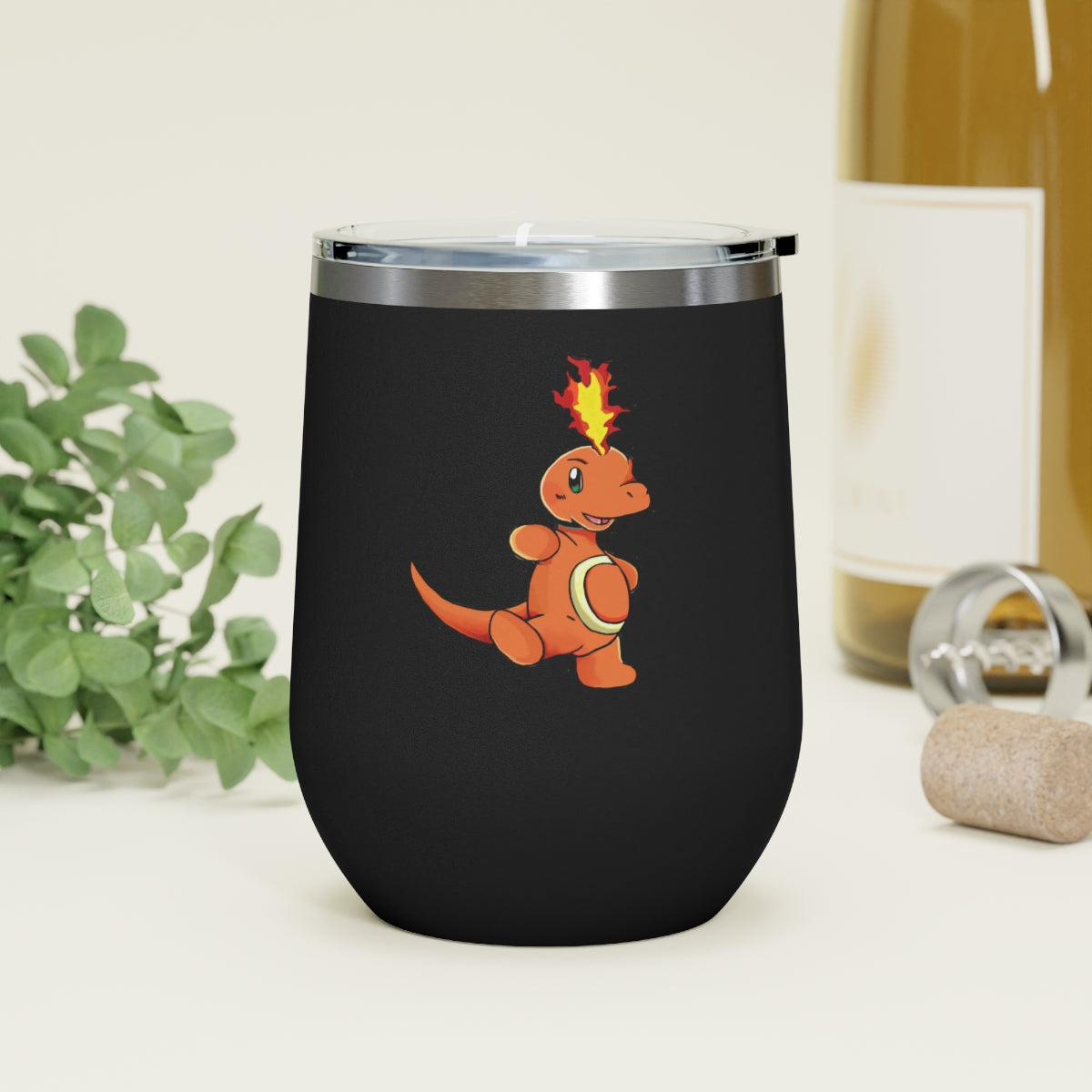 Angetapir 12oz Insulated Wine Tumbler in stainless steel with a clear plastic lid, showcasing a stylish design for hot and cold beverages.