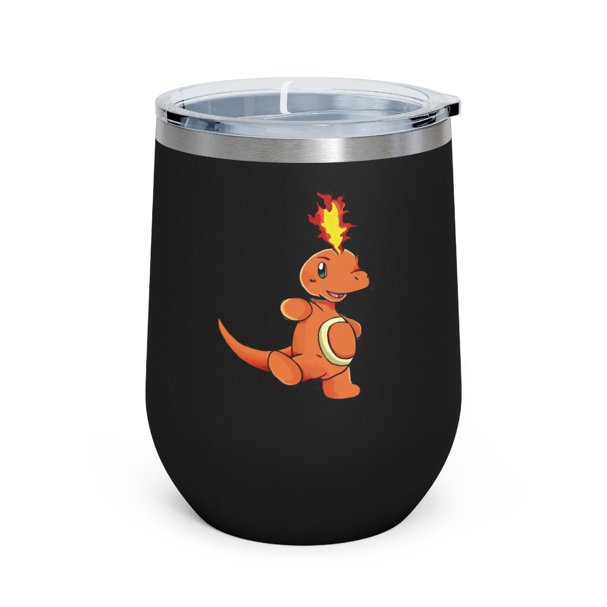 Angetapir 12oz Insulated Wine Tumbler in stainless steel with a clear plastic lid, showcasing a stylish design for hot and cold beverages.