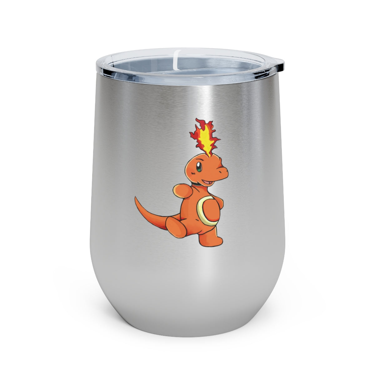 Angetapir 12oz Insulated Wine Tumbler in stainless steel with a clear plastic lid, showcasing a stylish design for hot and cold beverages.