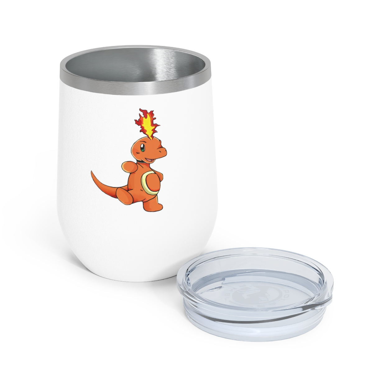 Angetapir 12oz Insulated Wine Tumbler in stainless steel with a clear plastic lid, showcasing a stylish design for hot and cold beverages.