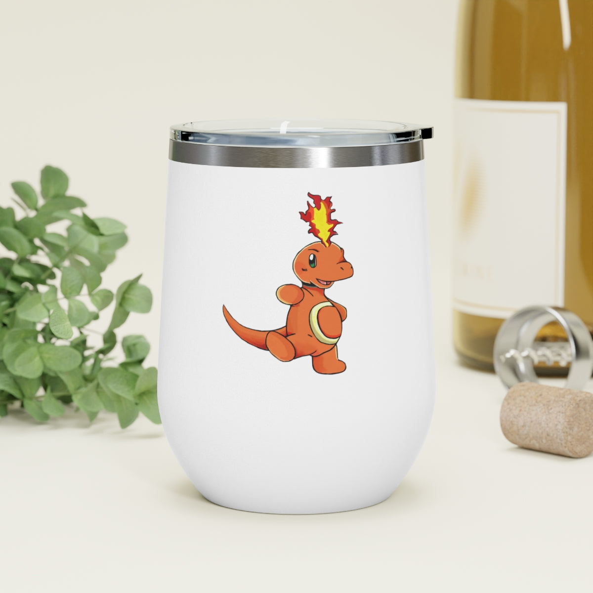 Angetapir 12oz Insulated Wine Tumbler in stainless steel with a clear plastic lid, showcasing a stylish design for hot and cold beverages.