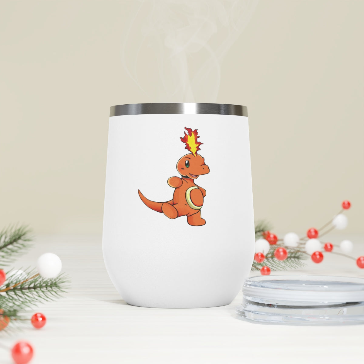 Angetapir 12oz Insulated Wine Tumbler in stainless steel with a clear plastic lid, showcasing a stylish design for hot and cold beverages.