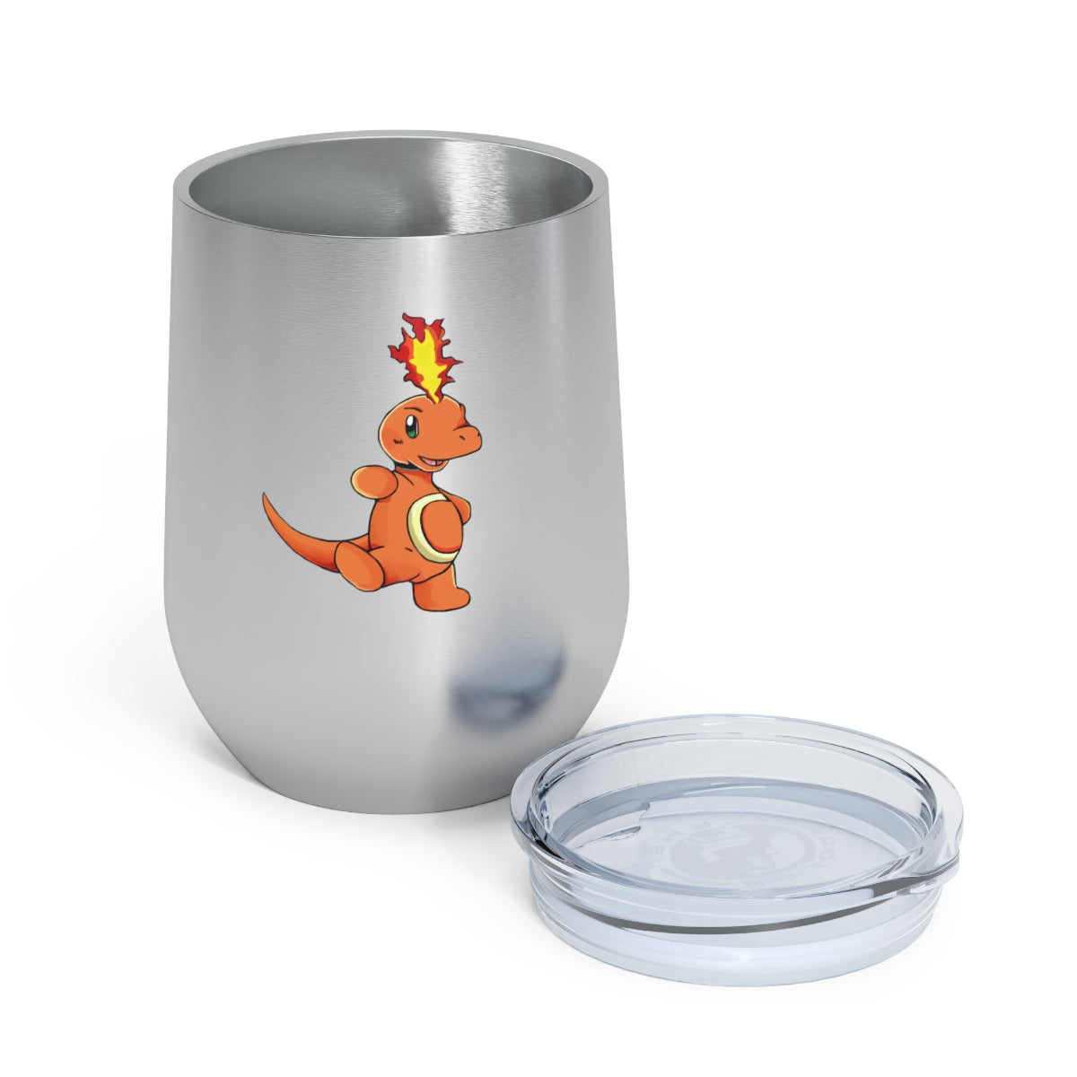 Angetapir 12oz Insulated Wine Tumbler in stainless steel with a clear plastic lid, showcasing a stylish design for hot and cold beverages.