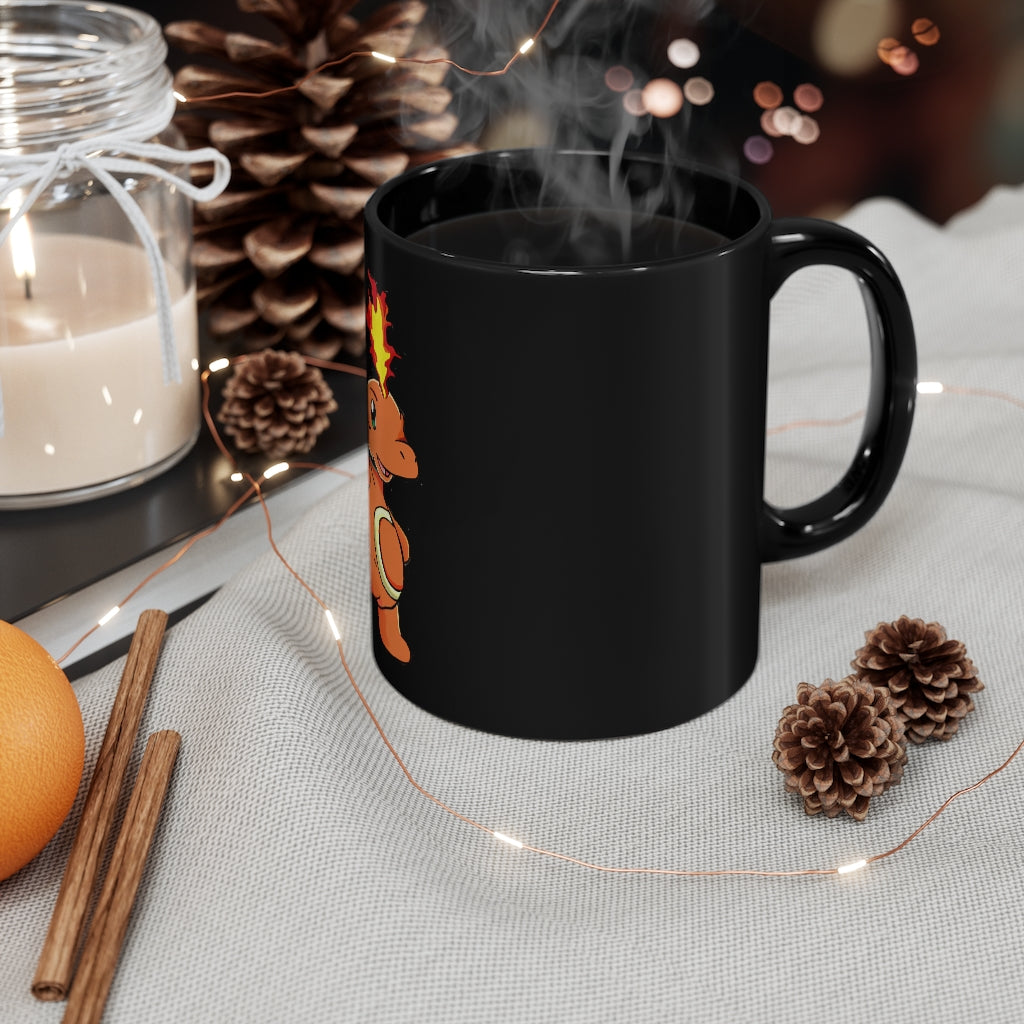 Angetapir Black mug 11oz, featuring a sleek black ceramic design with rounded corners and a comfortable C-handle.