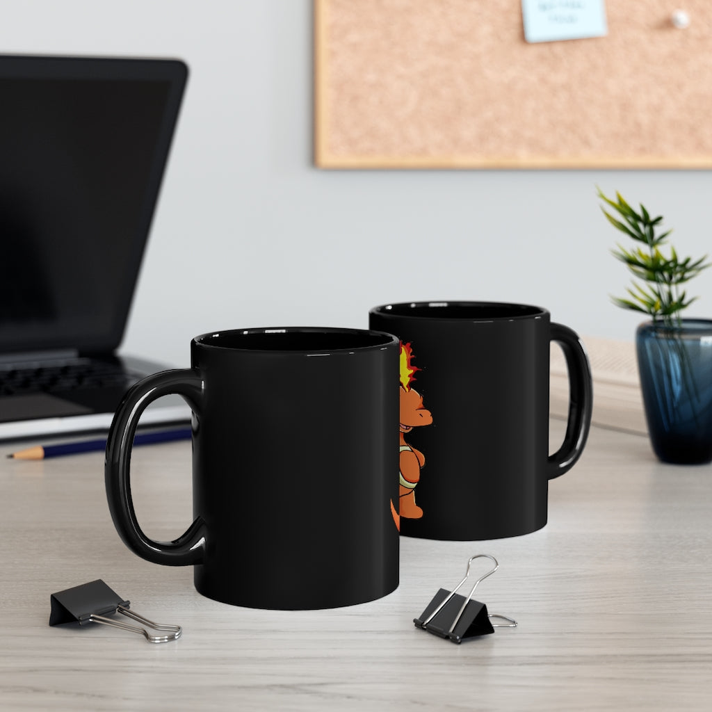 Angetapir Black mug 11oz, featuring a sleek black ceramic design with rounded corners and a comfortable C-handle.