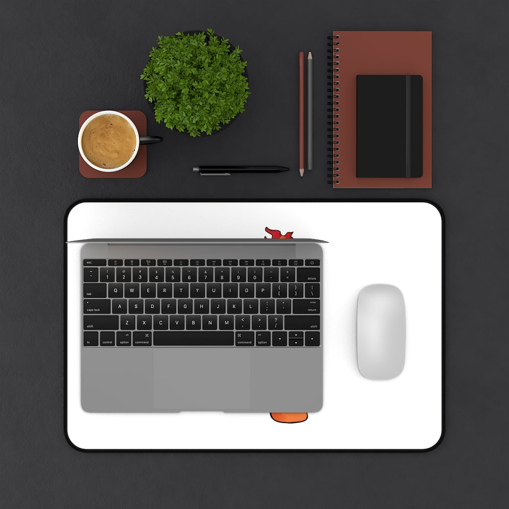 Angetapir Desk Mat featuring customizable design, 4mm thick neoprene, and anti-slip backing in a stylish workspace setting.