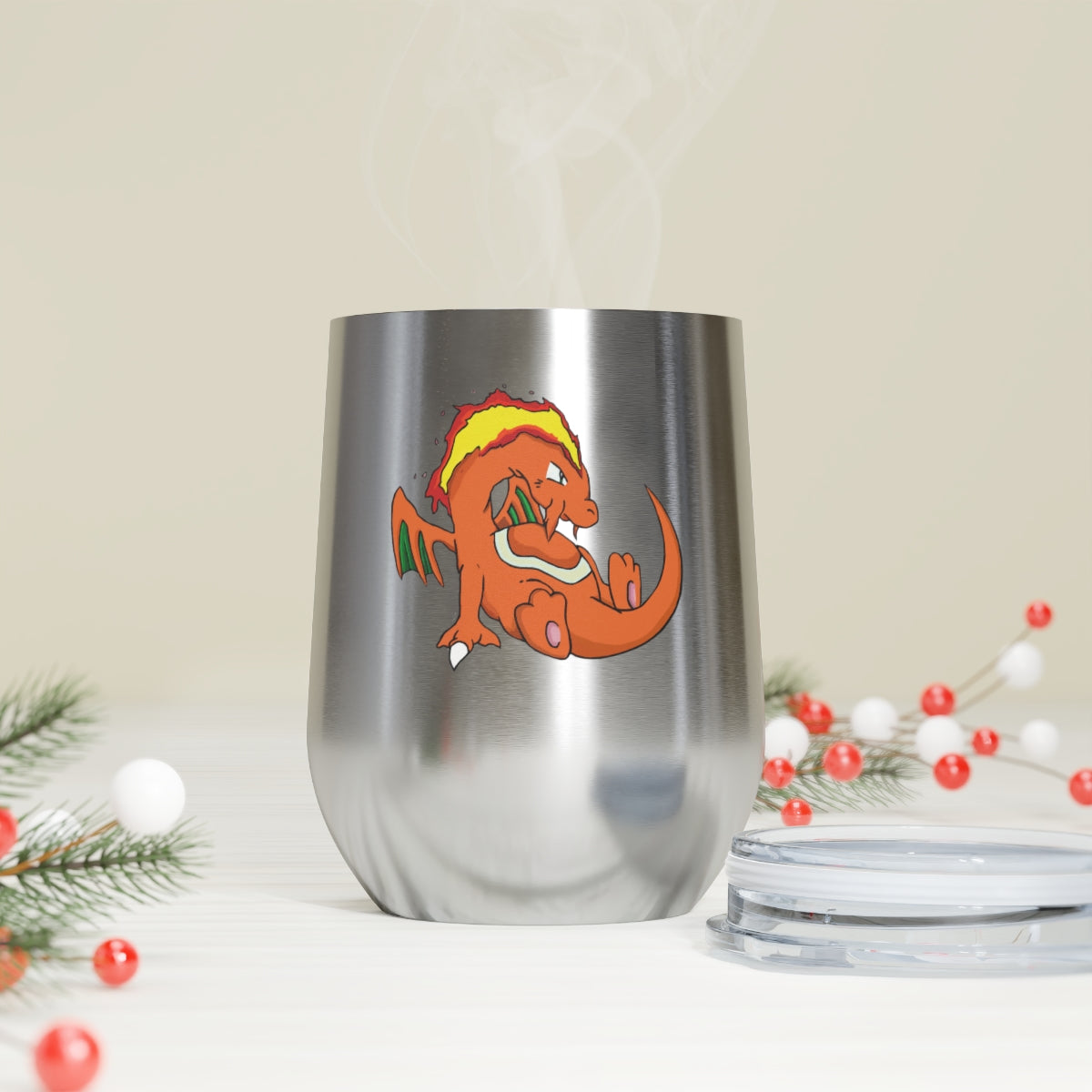 Angetir 12oz Insulated Wine Tumbler with clear lid, showcasing its sleek stainless steel design and double-wall insulation.