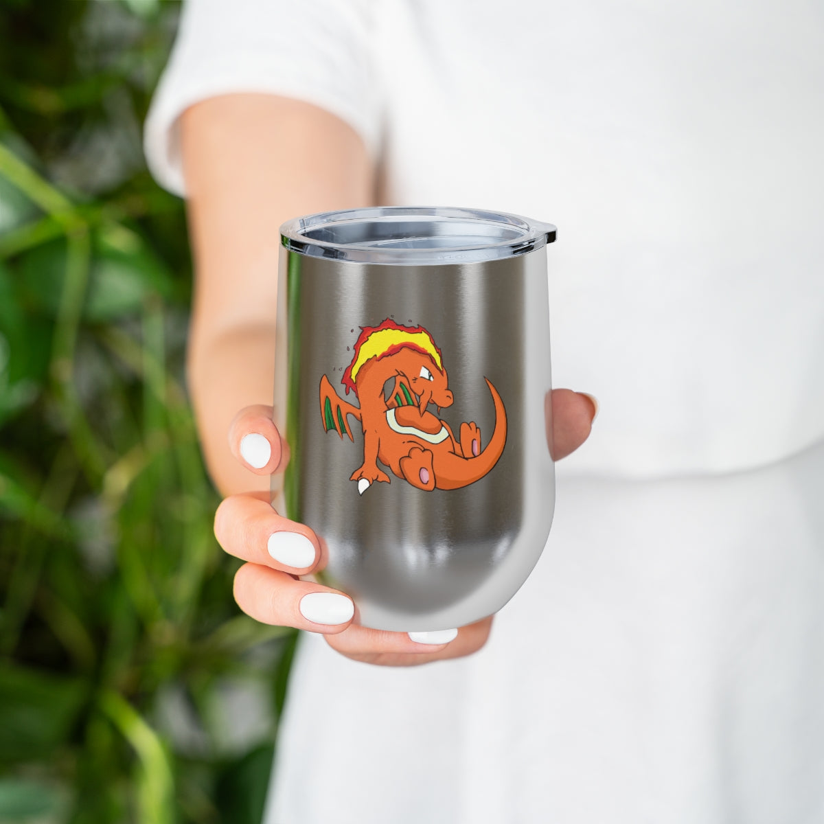 Angetir 12oz Insulated Wine Tumbler with clear lid, showcasing its sleek stainless steel design and double-wall insulation.