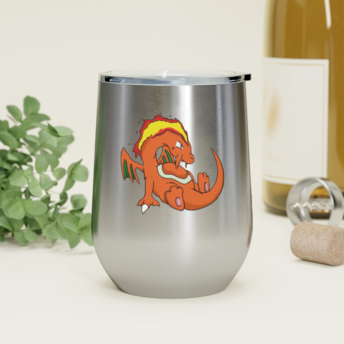 Angetir 12oz Insulated Wine Tumbler with clear lid, showcasing its sleek stainless steel design and double-wall insulation.