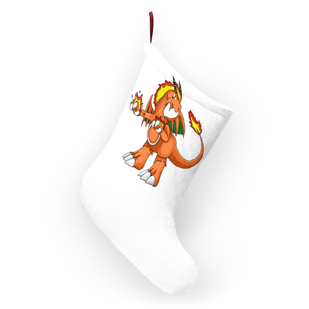 Angetiron Christmas Stockings hanging by a fireplace, featuring festive designs and a twill ribbon loop.