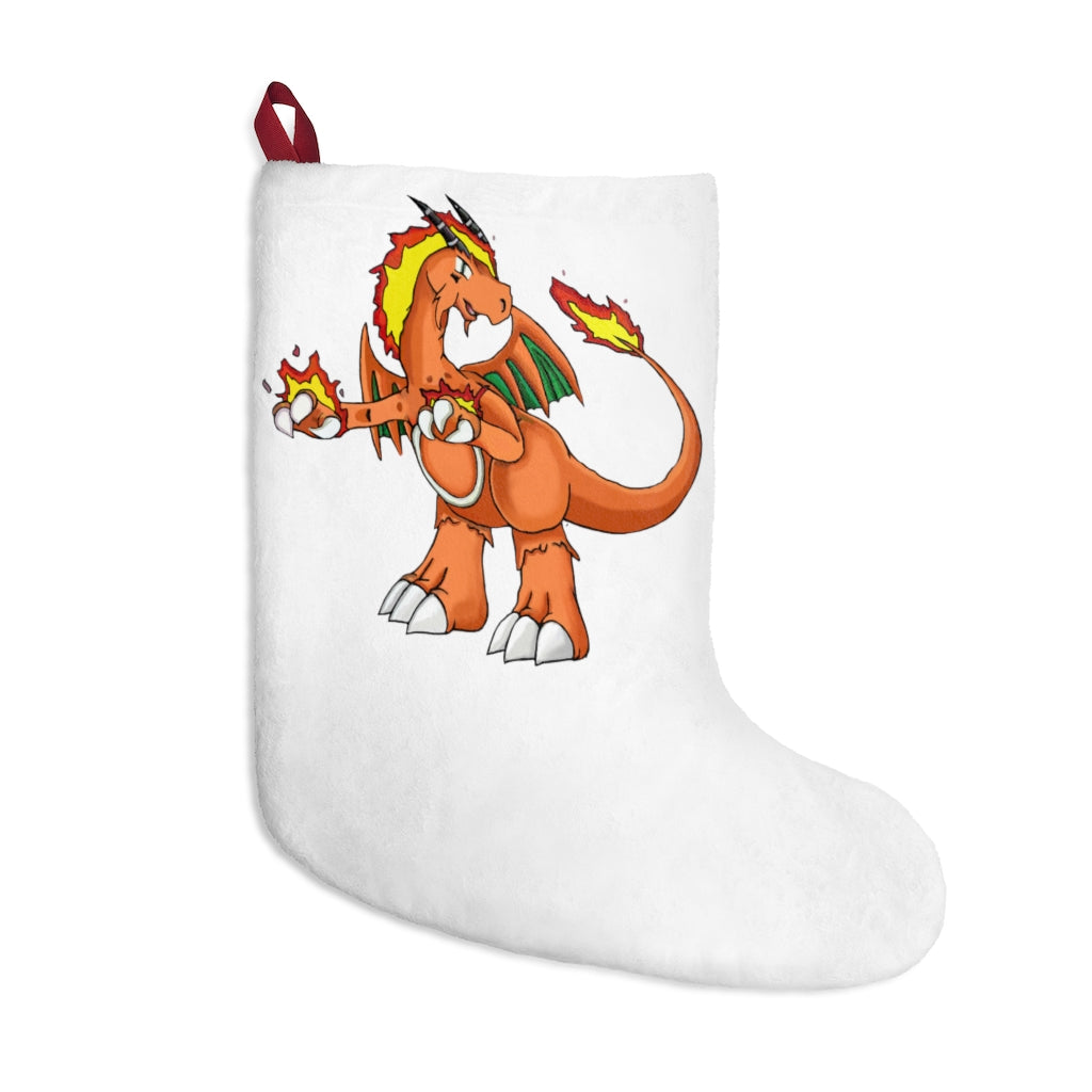 Angetiron Christmas Stockings hanging by a fireplace, featuring festive designs and a twill ribbon loop.