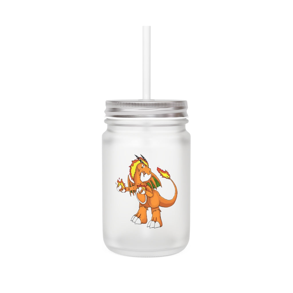 Angetiron Mason Jar with straw and lid, made of frosted glass, perfect for personalized drinks.