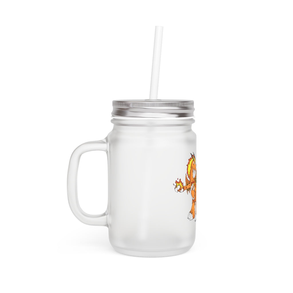 Angetiron Mason Jar with straw and lid, made of frosted glass, perfect for personalized drinks.