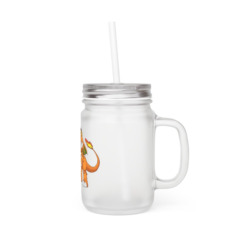 Angetiron Mason Jar with straw and lid, made of frosted glass, perfect for personalized drinks.