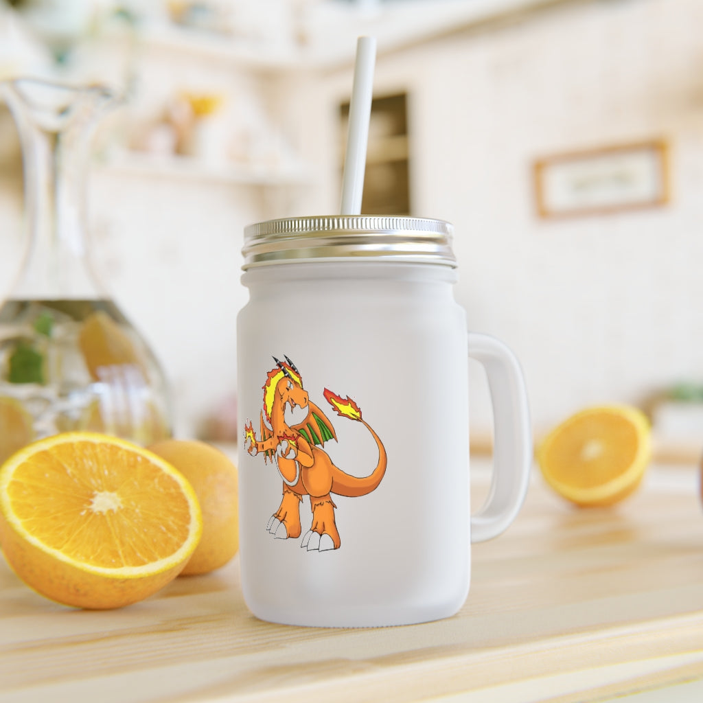 Angetiron Mason Jar with straw and lid, made of frosted glass, perfect for personalized drinks.