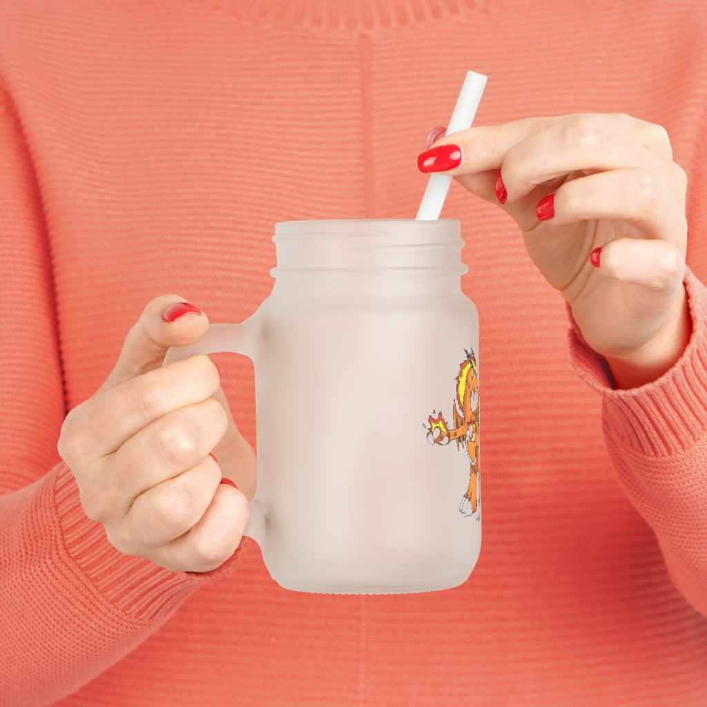 Angetiron Mason Jar with straw and lid, made of frosted glass, perfect for personalized drinks.