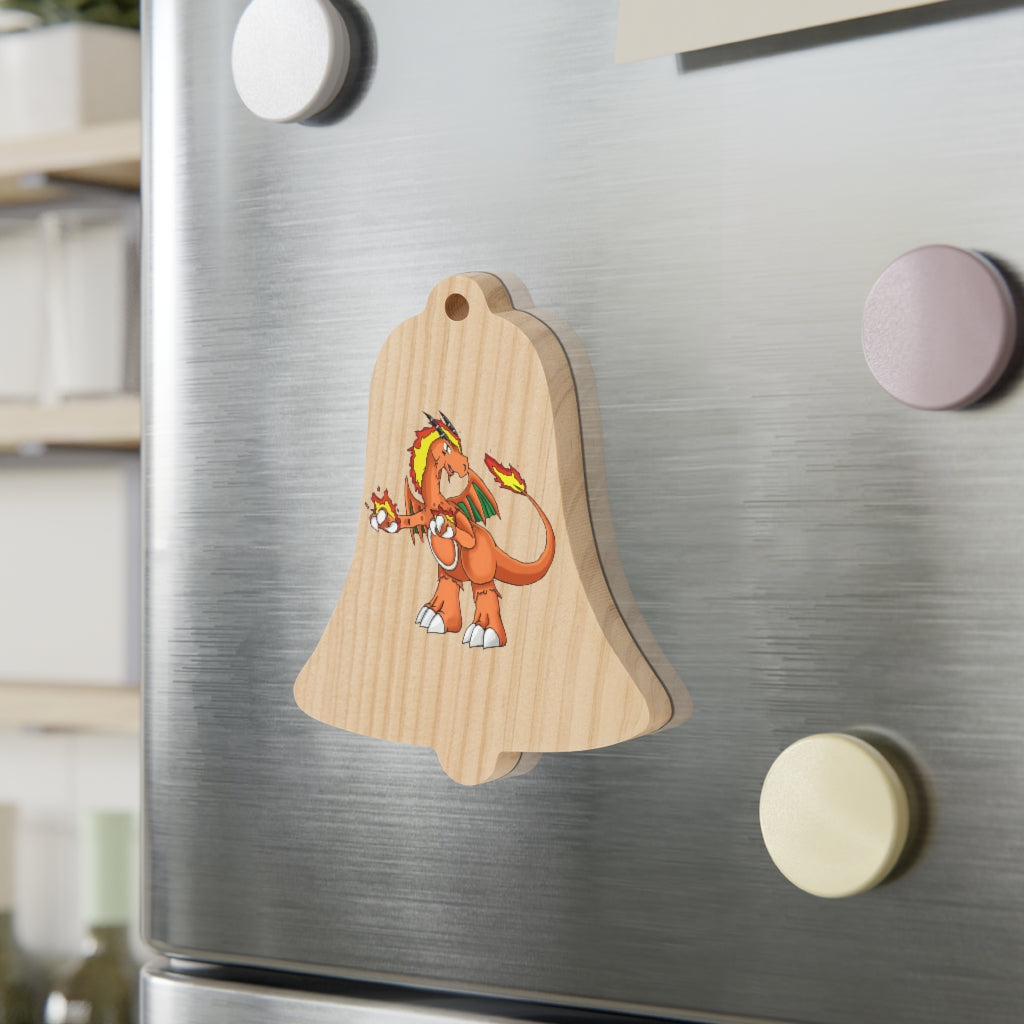 Angetiron Wooden Christmas Ornaments featuring six whimsical shapes, crafted from solid wood with a red ribbon for hanging and a magnetic back.