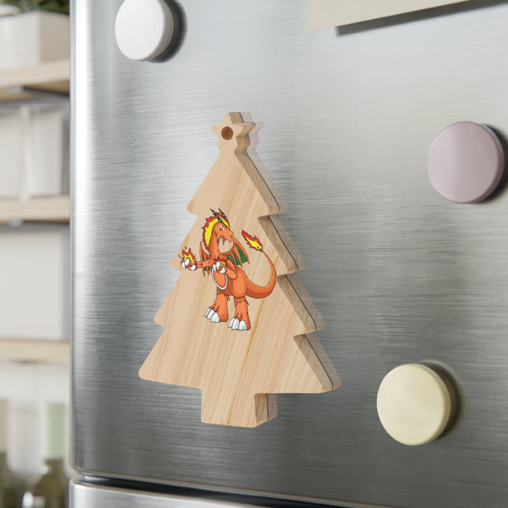 Angetiron Wooden Christmas Ornaments featuring six whimsical shapes, crafted from solid wood with a red ribbon for hanging and a magnetic back.