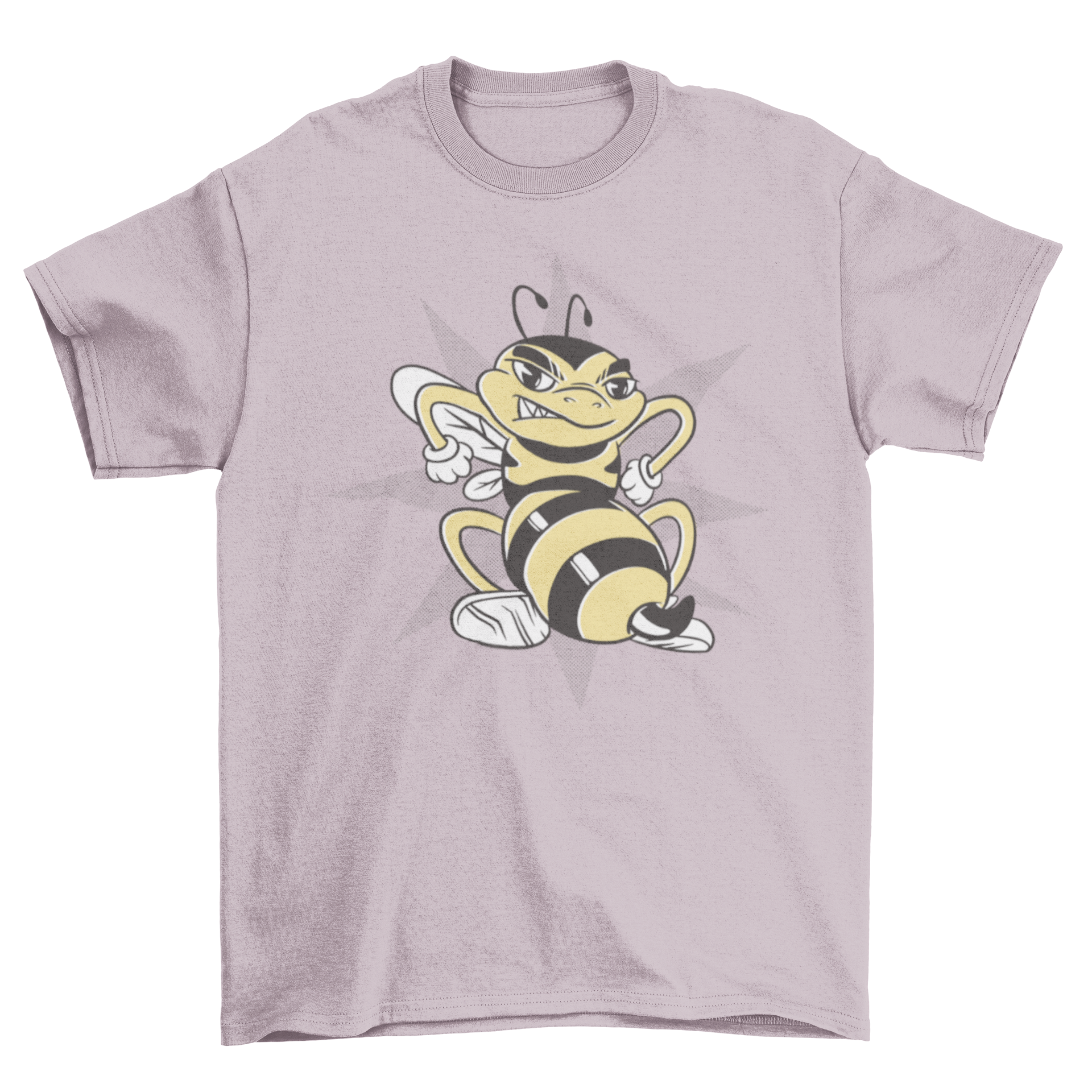 Angry bee cartoon t-shirt featuring a retro design with a vibrant angry bee character.