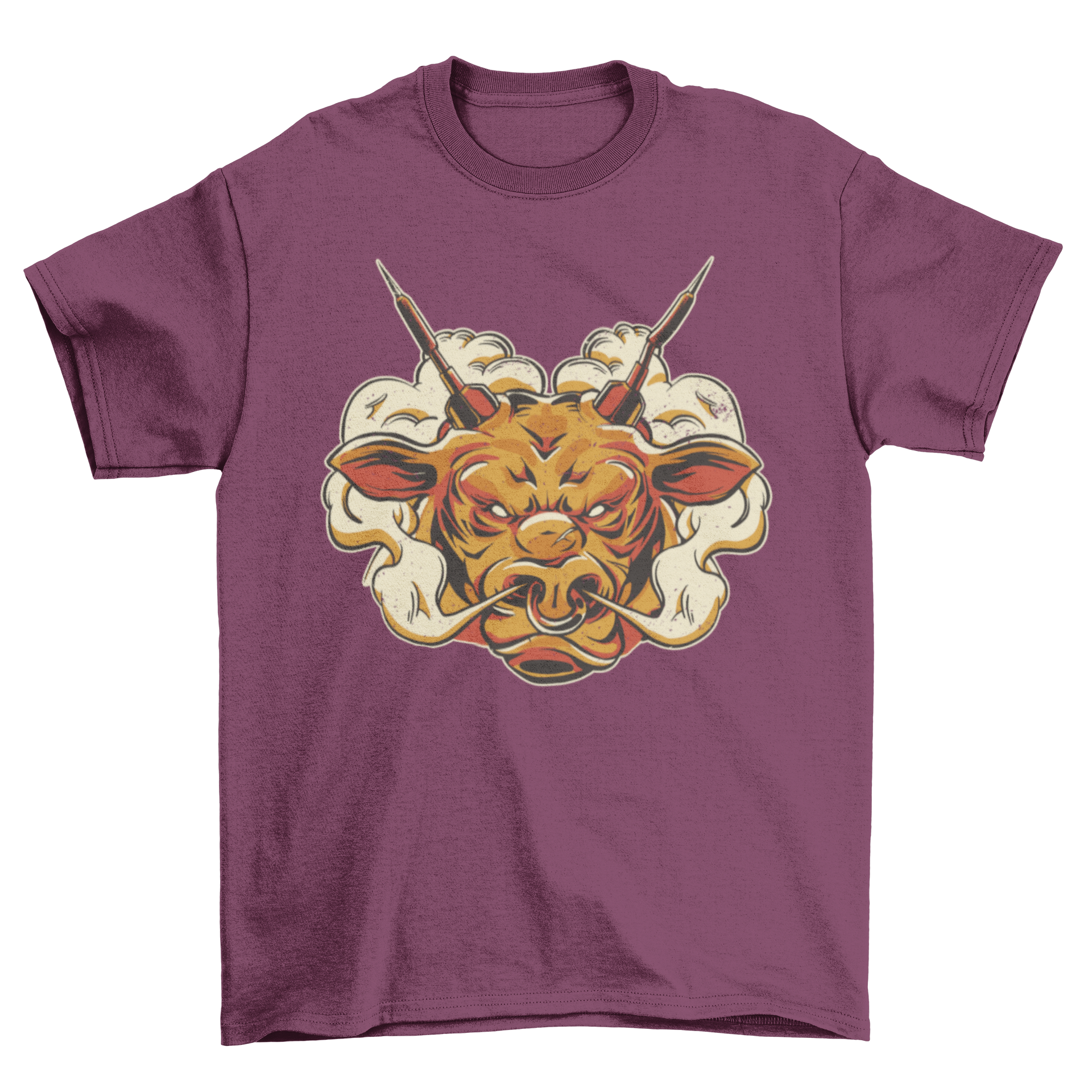 A stylish Angry Bull T-shirt featuring a fierce bull design with darts for horns, perfect for casual wear.