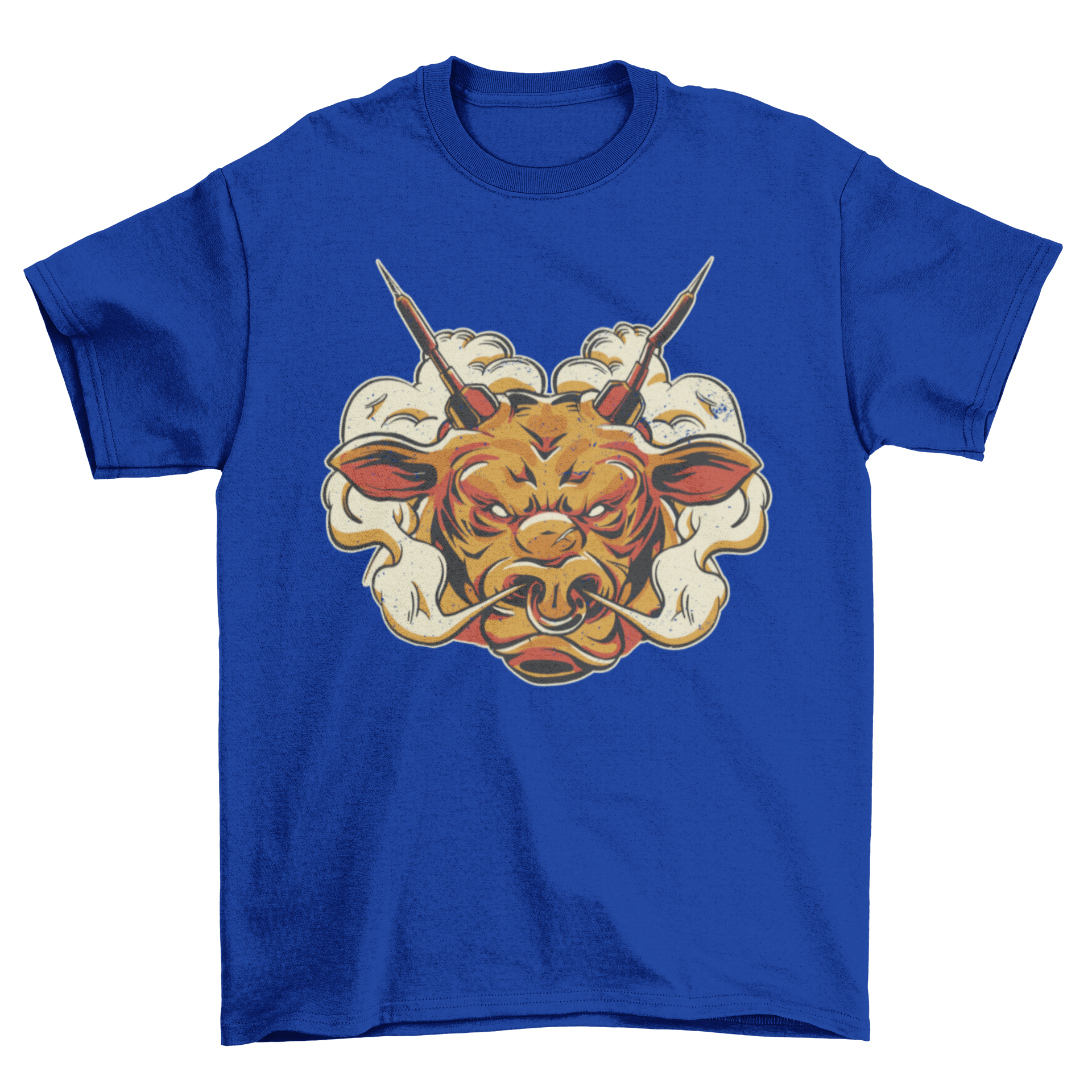 A stylish Angry Bull T-shirt featuring a fierce bull design with darts for horns, perfect for casual wear.