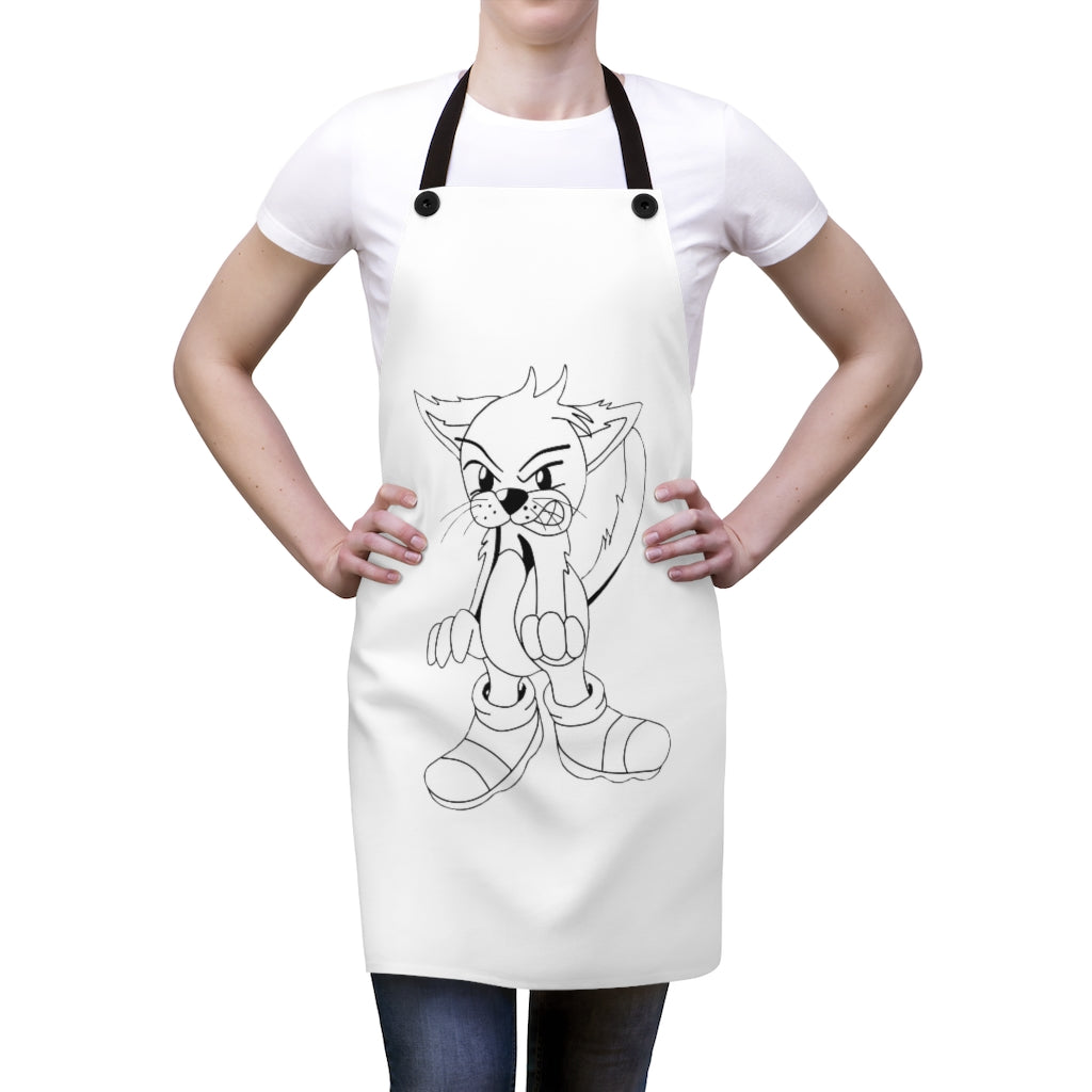 Angry Cat Apron featuring a vibrant cat design with black detachable twill straps, perfect for cooking.