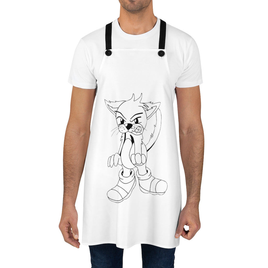 Angry Cat Apron featuring a vibrant cat design with black detachable twill straps, perfect for cooking.