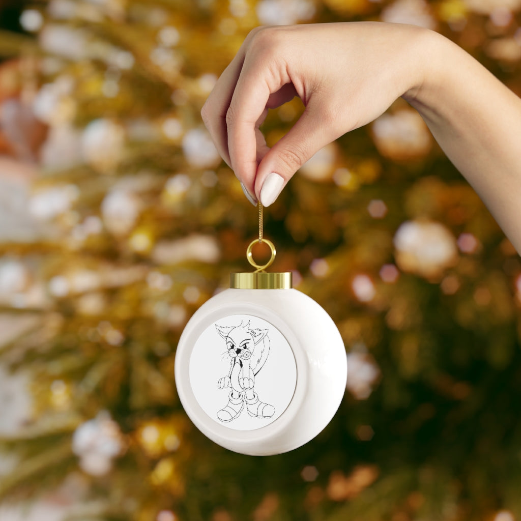 A glossy 3-inch Angry Cat Christmas ball ornament with a gold ribbon, featuring a vintage design and customizable metal insert.