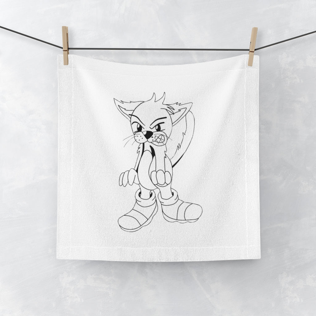 Angry Cat Face Towel featuring a vibrant angry cat design on a soft polyester front and absorbent cotton back, perfect for bathroom use.