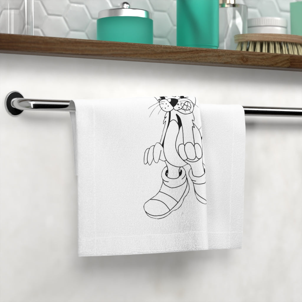 Angry Cat Face Towel featuring a vibrant angry cat design on a soft polyester front and absorbent cotton back, perfect for bathroom use.