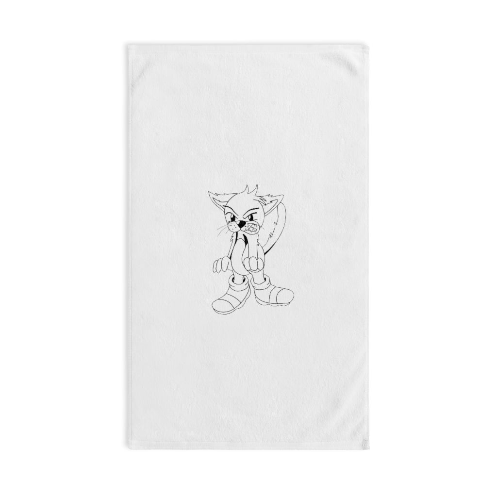 Angry Cat Hand Towel featuring a vibrant angry cat print on a soft polyester front and cotton back, ideal for bathroom decor.