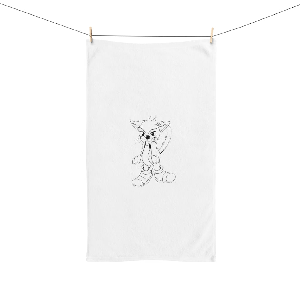 Angry Cat Hand Towel featuring a vibrant angry cat print on a soft polyester front and cotton back, ideal for bathroom decor.