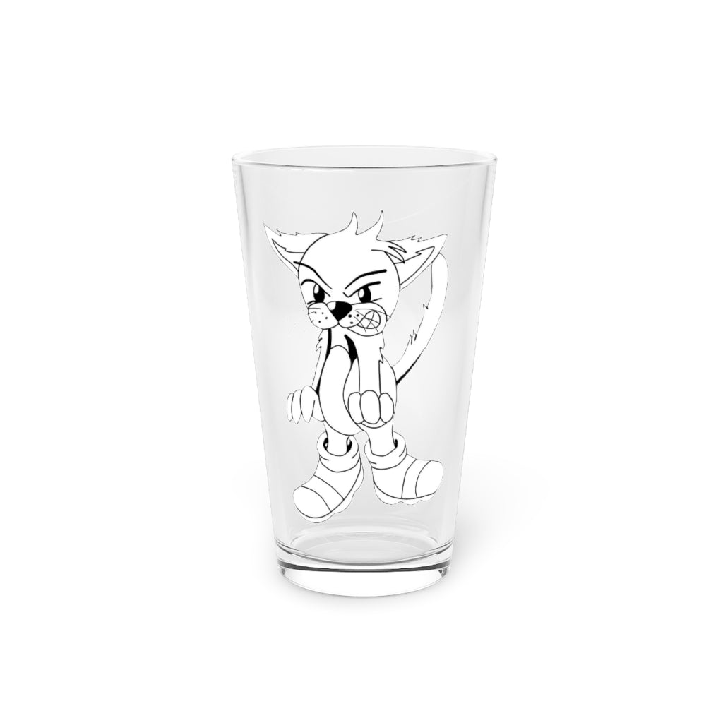 Angry Cat Pint Glass, 16oz, featuring a clear glass design with a playful angry cat graphic.