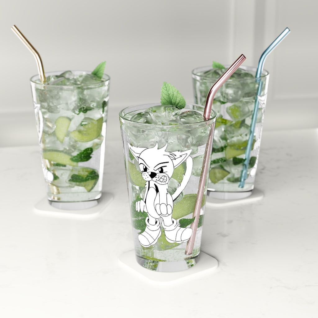 Angry Cat Pint Glass, 16oz, featuring a clear glass design with a playful angry cat graphic.