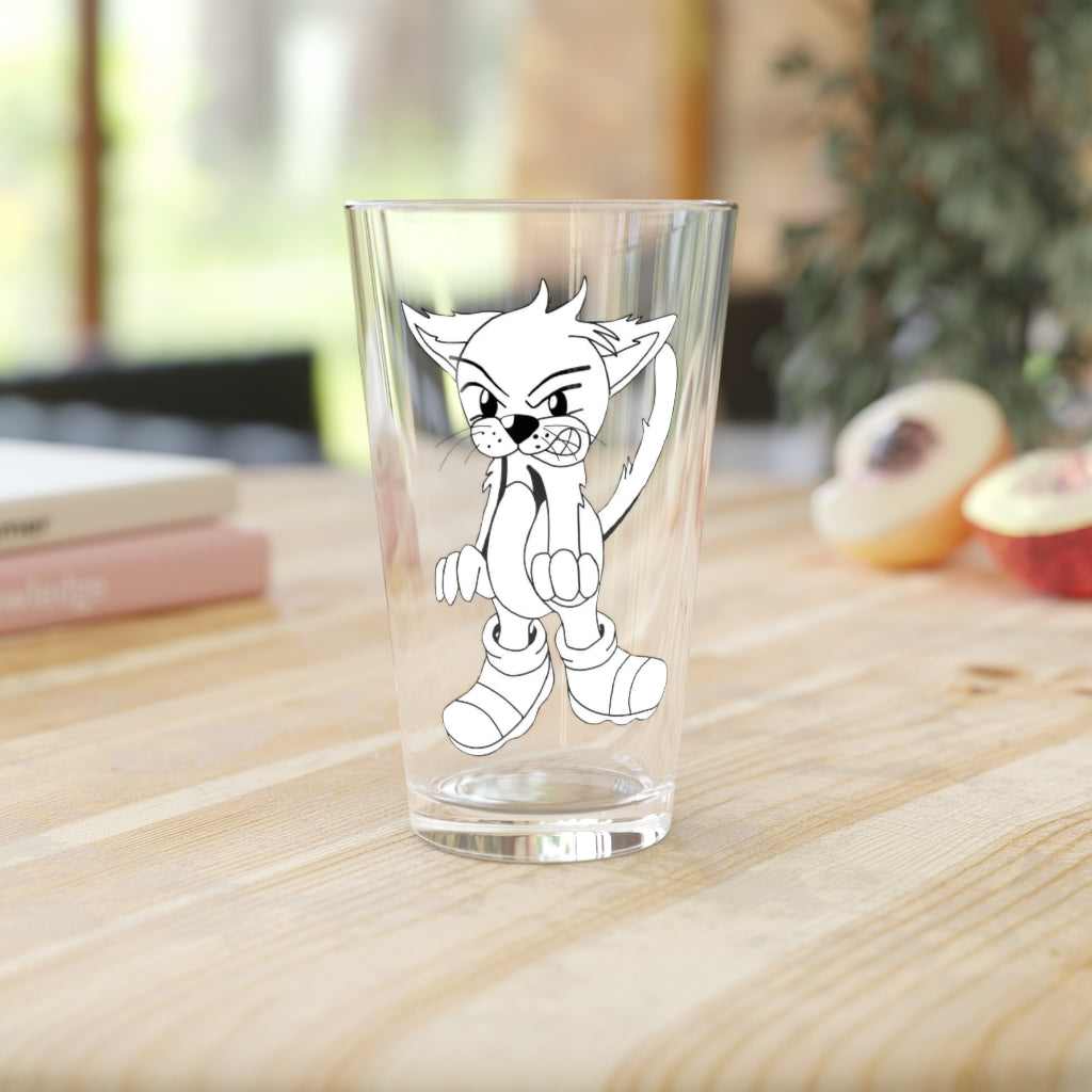 Angry Cat Pint Glass, 16oz, featuring a clear glass design with a playful angry cat graphic.