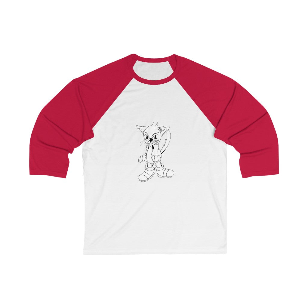 Angry Cat Unisex 3/4 Sleeve Baseball Tee featuring a playful cat design, ribbed collar, and stylish sleeves.