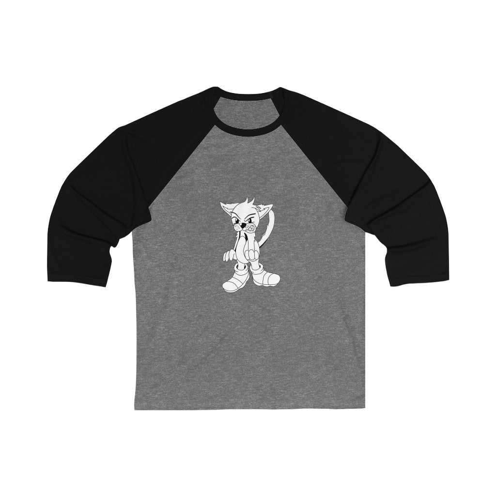 Angry Cat Unisex 3/4 Sleeve Baseball Tee featuring a playful cat design, ribbed collar, and stylish sleeves.