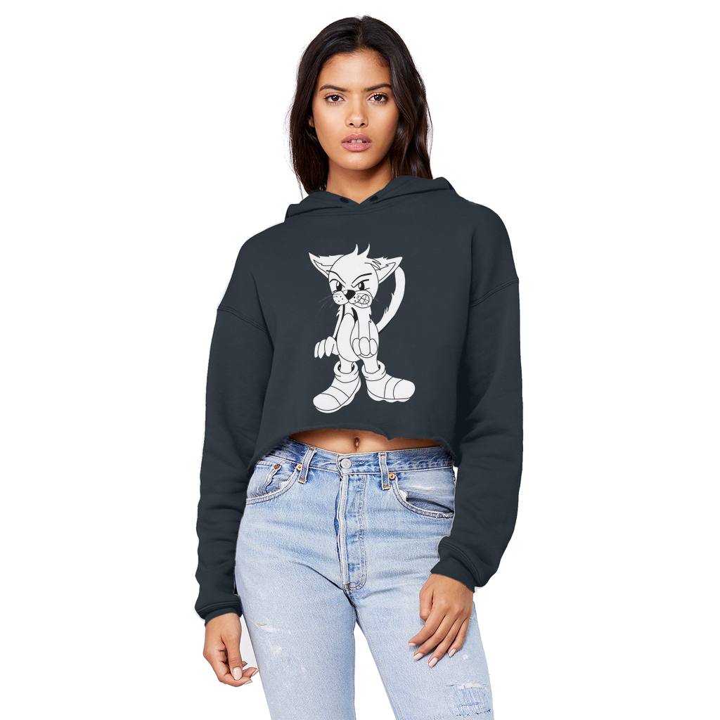 Angry Cat Unisex Cropped Raw Edge Boyfriend Hoodie featuring a relaxed fit, raw edge hem, and stylish design elements.